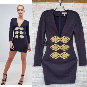 Rare London Navy Deep V-Neck Military Style Dress XS